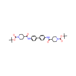 CC(C)(C)OC(=O)N1CCC(C(=O)Nc2ccc(-c3ccc(NC(=O)C4CCN(C(=O)OC(C)(C)C)CC4)cc3)cc2)CC1 ZINC000169312947