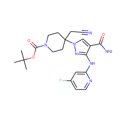 CC(C)(C)OC(=O)N1CCC(CC#N)(n2cc(C(N)=O)c(Nc3cc(F)ccn3)n2)CC1 ZINC000220987581