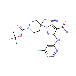 CC(C)(C)OC(=O)N1CCC(CC#N)(n2cc(C(N)=O)c(Nc3cc(F)ncn3)n2)CC1 ZINC001772597871