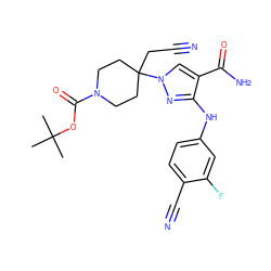 CC(C)(C)OC(=O)N1CCC(CC#N)(n2cc(C(N)=O)c(Nc3ccc(C#N)c(F)c3)n2)CC1 ZINC000220962080