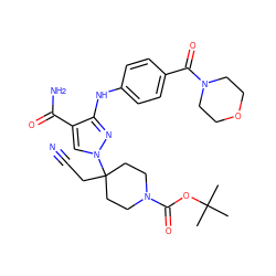 CC(C)(C)OC(=O)N1CCC(CC#N)(n2cc(C(N)=O)c(Nc3ccc(C(=O)N4CCOCC4)cc3)n2)CC1 ZINC000222080846