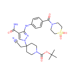 CC(C)(C)OC(=O)N1CCC(CC#N)(n2cc(C(N)=O)c(Nc3ccc(C(=O)N4CCS(=O)(=O)CC4)cc3)n2)CC1 ZINC000219262122