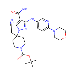 CC(C)(C)OC(=O)N1CCC(CC#N)(n2cc(C(N)=O)c(Nc3ccc(N4CCOCC4)nc3)n2)CC1 ZINC000222095235