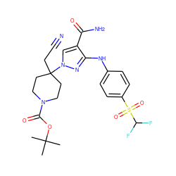 CC(C)(C)OC(=O)N1CCC(CC#N)(n2cc(C(N)=O)c(Nc3ccc(S(=O)(=O)C(F)F)cc3)n2)CC1 ZINC000219332780