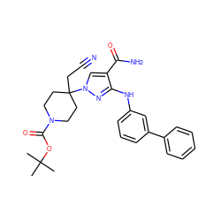 CC(C)(C)OC(=O)N1CCC(CC#N)(n2cc(C(N)=O)c(Nc3cccc(-c4ccccc4)c3)n2)CC1 ZINC000222082399