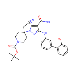 CC(C)(C)OC(=O)N1CCC(CC#N)(n2cc(C(N)=O)c(Nc3cccc(-c4ccccc4O)c3)n2)CC1 ZINC000219228037