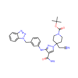 CC(C)(C)OC(=O)N1CCC(CC#N)(n2cc(C(N)=O)c(Nc3cccc(Cn4nnc5ccccc54)c3)n2)CC1 ZINC000204996157