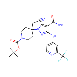 CC(C)(C)OC(=O)N1CCC(CC#N)(n2cc(C(N)=O)c(Nc3ccnc(C(F)(F)F)c3)n2)CC1 ZINC000220988991