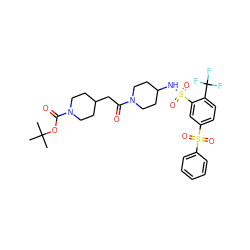 CC(C)(C)OC(=O)N1CCC(CC(=O)N2CCC(NS(=O)(=O)c3cc(S(=O)(=O)c4ccccc4)ccc3C(F)(F)F)CC2)CC1 ZINC000049746467