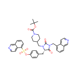 CC(C)(C)OC(=O)N1CCC(CN2C(=O)N(Cc3cccc4cnccc34)C(=O)[C@@H]2Cc2ccc(OS(=O)(=O)c3cccc4cnccc34)cc2)CC1 ZINC000299860992