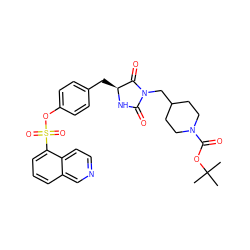 CC(C)(C)OC(=O)N1CCC(CN2C(=O)N[C@@H](Cc3ccc(OS(=O)(=O)c4cccc5cnccc45)cc3)C2=O)CC1 ZINC000205341838