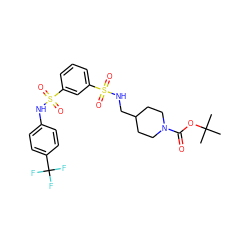 CC(C)(C)OC(=O)N1CCC(CNS(=O)(=O)c2cccc(S(=O)(=O)Nc3ccc(C(F)(F)F)cc3)c2)CC1 ZINC000169703425