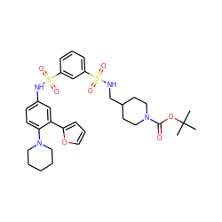 CC(C)(C)OC(=O)N1CCC(CNS(=O)(=O)c2cccc(S(=O)(=O)Nc3ccc(N4CCCCC4)c(-c4ccco4)c3)c2)CC1 ZINC000169703438