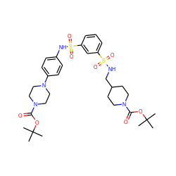 CC(C)(C)OC(=O)N1CCC(CNS(=O)(=O)c2cccc(S(=O)(=O)Nc3ccc(N4CCN(C(=O)OC(C)(C)C)CC4)cc3)c2)CC1 ZINC000169703435