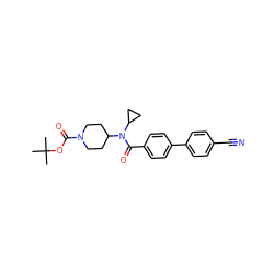 CC(C)(C)OC(=O)N1CCC(N(C(=O)c2ccc(-c3ccc(C#N)cc3)cc2)C2CC2)CC1 ZINC001772618152