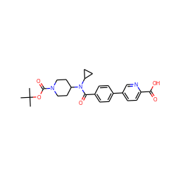 CC(C)(C)OC(=O)N1CCC(N(C(=O)c2ccc(-c3ccc(C(=O)O)nc3)cc2)C2CC2)CC1 ZINC000223644769