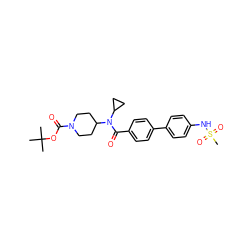 CC(C)(C)OC(=O)N1CCC(N(C(=O)c2ccc(-c3ccc(NS(C)(=O)=O)cc3)cc2)C2CC2)CC1 ZINC000223644472