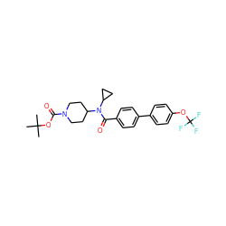 CC(C)(C)OC(=O)N1CCC(N(C(=O)c2ccc(-c3ccc(OC(F)(F)F)cc3)cc2)C2CC2)CC1 ZINC000223649040