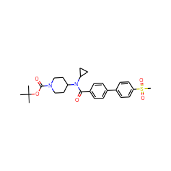 CC(C)(C)OC(=O)N1CCC(N(C(=O)c2ccc(-c3ccc(S(C)(=O)=O)cc3)cc2)C2CC2)CC1 ZINC001772645224