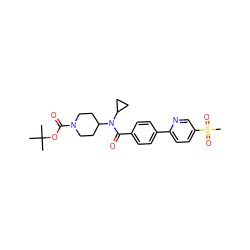 CC(C)(C)OC(=O)N1CCC(N(C(=O)c2ccc(-c3ccc(S(C)(=O)=O)cn3)cc2)C2CC2)CC1 ZINC000223640978