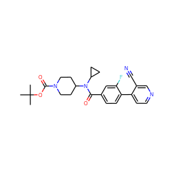 CC(C)(C)OC(=O)N1CCC(N(C(=O)c2ccc(-c3ccncc3C#N)c(F)c2)C2CC2)CC1 ZINC000223658338