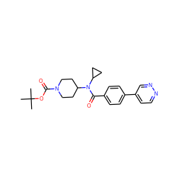 CC(C)(C)OC(=O)N1CCC(N(C(=O)c2ccc(-c3ccnnc3)cc2)C2CC2)CC1 ZINC000207680517