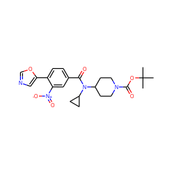 CC(C)(C)OC(=O)N1CCC(N(C(=O)c2ccc(-c3cnco3)c([N+](=O)[O-])c2)C2CC2)CC1 ZINC000207702153