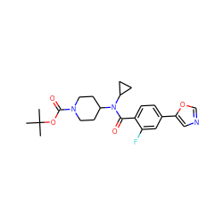 CC(C)(C)OC(=O)N1CCC(N(C(=O)c2ccc(-c3cnco3)cc2F)C2CC2)CC1 ZINC000223641538