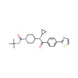 CC(C)(C)OC(=O)N1CCC(N(C(=O)c2ccc(-c3nccs3)cc2)C2CC2)CC1 ZINC001772599612