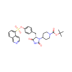 CC(C)(C)OC(=O)N1CCC(N2C(=O)NC(=O)[C@@H]2Cc2ccc(OS(=O)(=O)c3cccc4cnccc34)cc2)CC1 ZINC000299865202