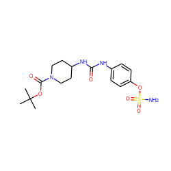 CC(C)(C)OC(=O)N1CCC(NC(=O)Nc2ccc(OS(N)(=O)=O)cc2)CC1 ZINC000084669216