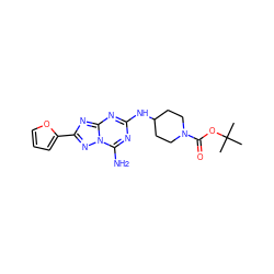 CC(C)(C)OC(=O)N1CCC(Nc2nc(N)n3nc(-c4ccco4)nc3n2)CC1 ZINC000299863108