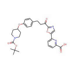 CC(C)(C)OC(=O)N1CCC(Oc2ccc(CCC(=O)c3ncc(-c4cccc(C(=O)O)n4)o3)cc2)CC1 ZINC000029135981