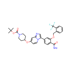 CC(C)(C)OC(=O)N1CCC(Oc2ccn3c(-c4ccc(C(N)=O)c(OCc5ccccc5C(F)(F)F)c4)cnc3c2)CC1 ZINC001772600139