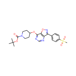 CC(C)(C)OC(=O)N1CCC(Oc2ncnc3c(-c4ccc(S(C)(=O)=O)cc4)noc23)CC1 ZINC000071317856