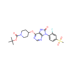 CC(C)(C)OC(=O)N1CCC(Oc2ncnc3c2[nH]c(=O)n3-c2ccc(S(C)(=O)=O)cc2F)CC1 ZINC000071329784