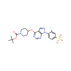 CC(C)(C)OC(=O)N1CCC(Oc2ncnc3c2cnn3-c2ccc(S(C)(=O)=O)cc2F)CC1 ZINC000071318329