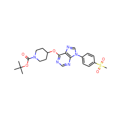 CC(C)(C)OC(=O)N1CCC(Oc2ncnc3c2ncn3-c2ccc(S(C)(=O)=O)cc2)CC1 ZINC000071296622