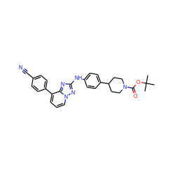 CC(C)(C)OC(=O)N1CCC(c2ccc(Nc3nc4c(-c5ccc(C#N)cc5)cccn4n3)cc2)CC1 ZINC000096169857