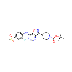 CC(C)(C)OC(=O)N1CCC(c2noc3c(Nc4ccc(S(C)(=O)=O)cc4F)ncnc23)CC1 ZINC000114817375