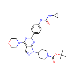 CC(C)(C)OC(=O)N1CCC(n2ncc3c(N4CCOCC4)nc(-c4ccc(NC(=O)NC5CC5)cc4)nc32)CC1 ZINC000049783991