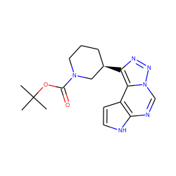 CC(C)(C)OC(=O)N1CCC[C@@H](c2nnn3cnc4[nH]ccc4c23)C1 ZINC001772648986