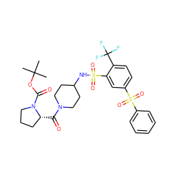 CC(C)(C)OC(=O)N1CCC[C@H]1C(=O)N1CCC(NS(=O)(=O)c2cc(S(=O)(=O)c3ccccc3)ccc2C(F)(F)F)CC1 ZINC000049833580