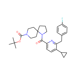 CC(C)(C)OC(=O)N1CCC2(CCCN2C(=O)c2ccc(C3CC3)c(Cc3ccc(F)cc3)n2)CC1 ZINC000146236045