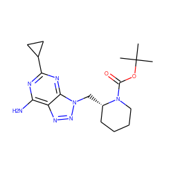 CC(C)(C)OC(=O)N1CCCC[C@@H]1Cn1nnc2c(N)nc(C3CC3)nc21 ZINC000084712123