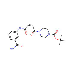 CC(C)(C)OC(=O)N1CCN(C(=O)/C=C\C(=O)Nc2cccc(C(N)=O)c2)CC1 ZINC001772590230