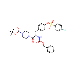 CC(C)(C)OC(=O)N1CCN(C(=O)[C@H](Cc2ccc(OS(=O)(=O)c3ccc(F)cc3)cc2)NC(=O)OCc2ccccc2)CC1 ZINC000028979198