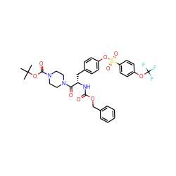 CC(C)(C)OC(=O)N1CCN(C(=O)[C@H](Cc2ccc(OS(=O)(=O)c3ccc(OC(F)(F)F)cc3)cc2)NC(=O)OCc2ccccc2)CC1 ZINC000028979212