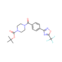 CC(C)(C)OC(=O)N1CCN(C(=O)c2ccc(-c3noc(C(F)(F)F)n3)cc2)CC1 ZINC000142919323