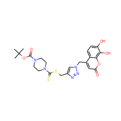 CC(C)(C)OC(=O)N1CCN(C(=S)SCc2cn(Cc3cc(=O)oc4c(O)c(O)ccc34)nn2)CC1 ZINC000103297594